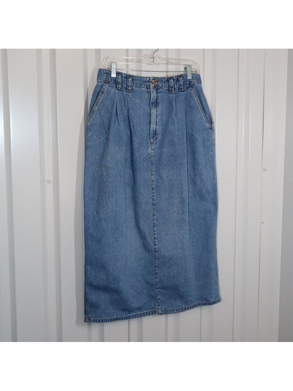 Eddie Bauer Womens Vintage Denim Skirt Light Blue Midi Size 14 100% Cotton EUC